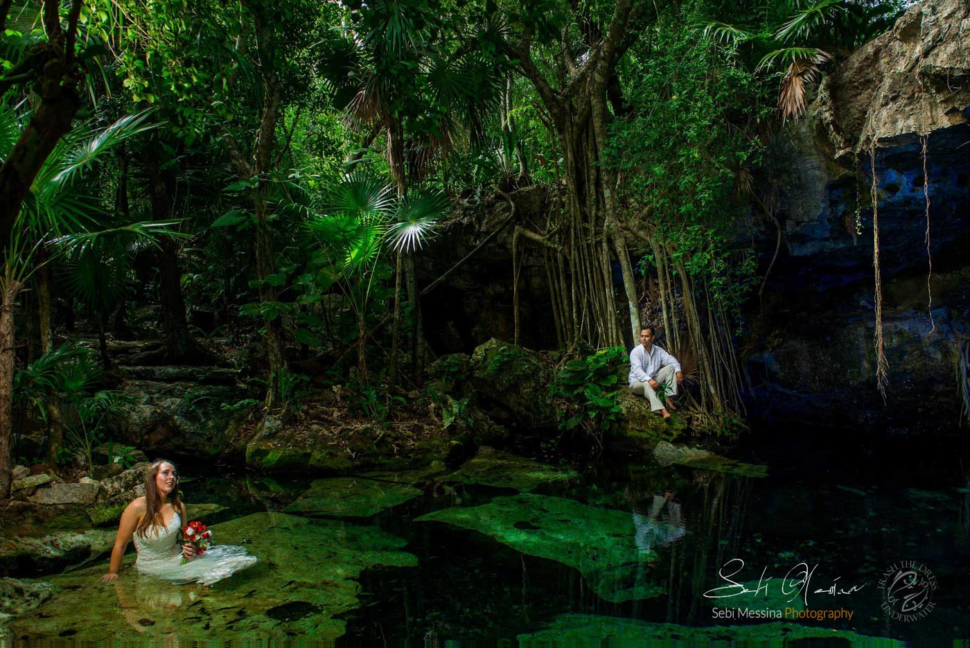 Post Wedding day in Mexico – Underwater Trash The Dress in a Mexican cenote - Heather and Carlos