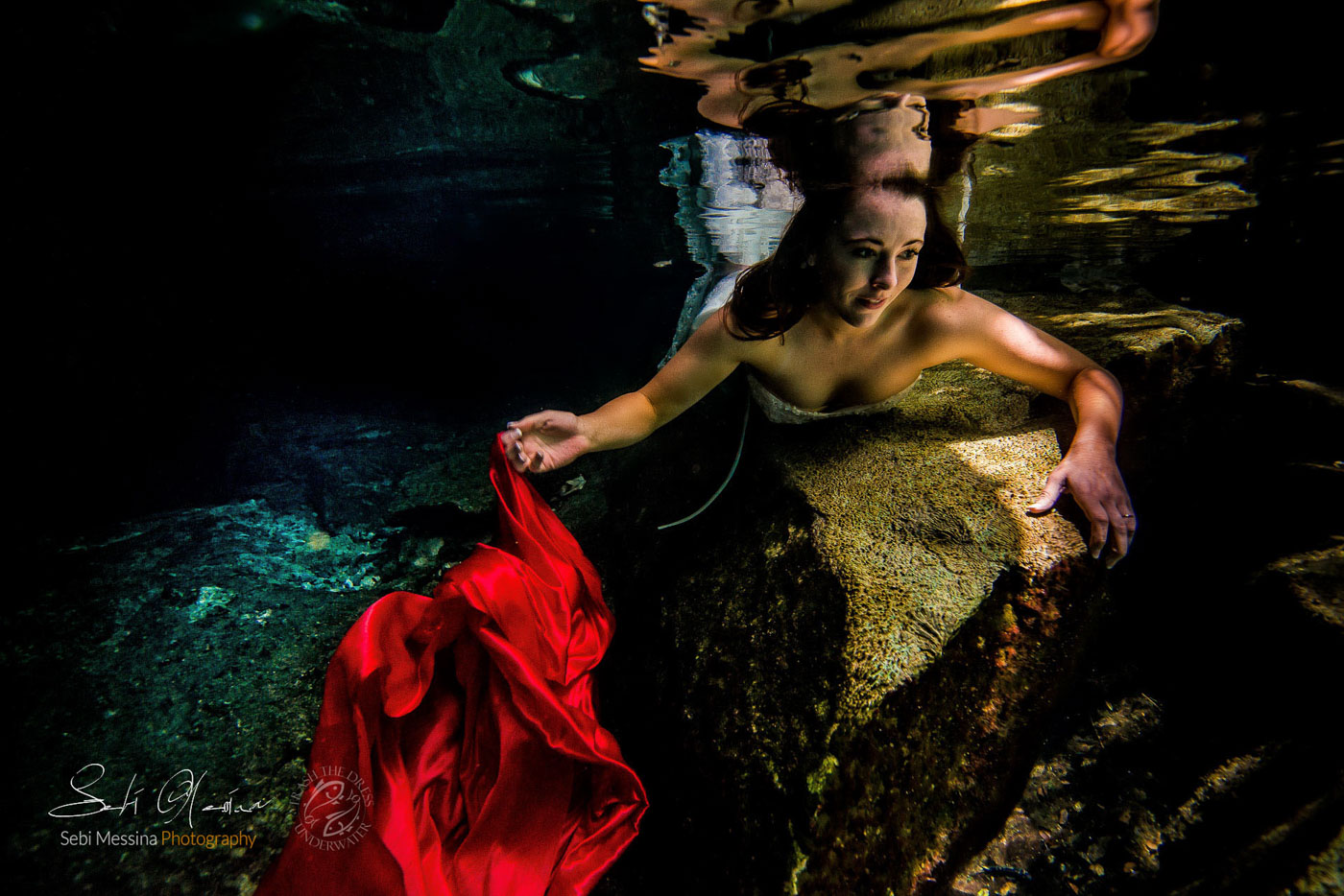 Post Wedding day in Mexico – Underwater Trash The Dress in a Mexican cenote - Heather and Carlos