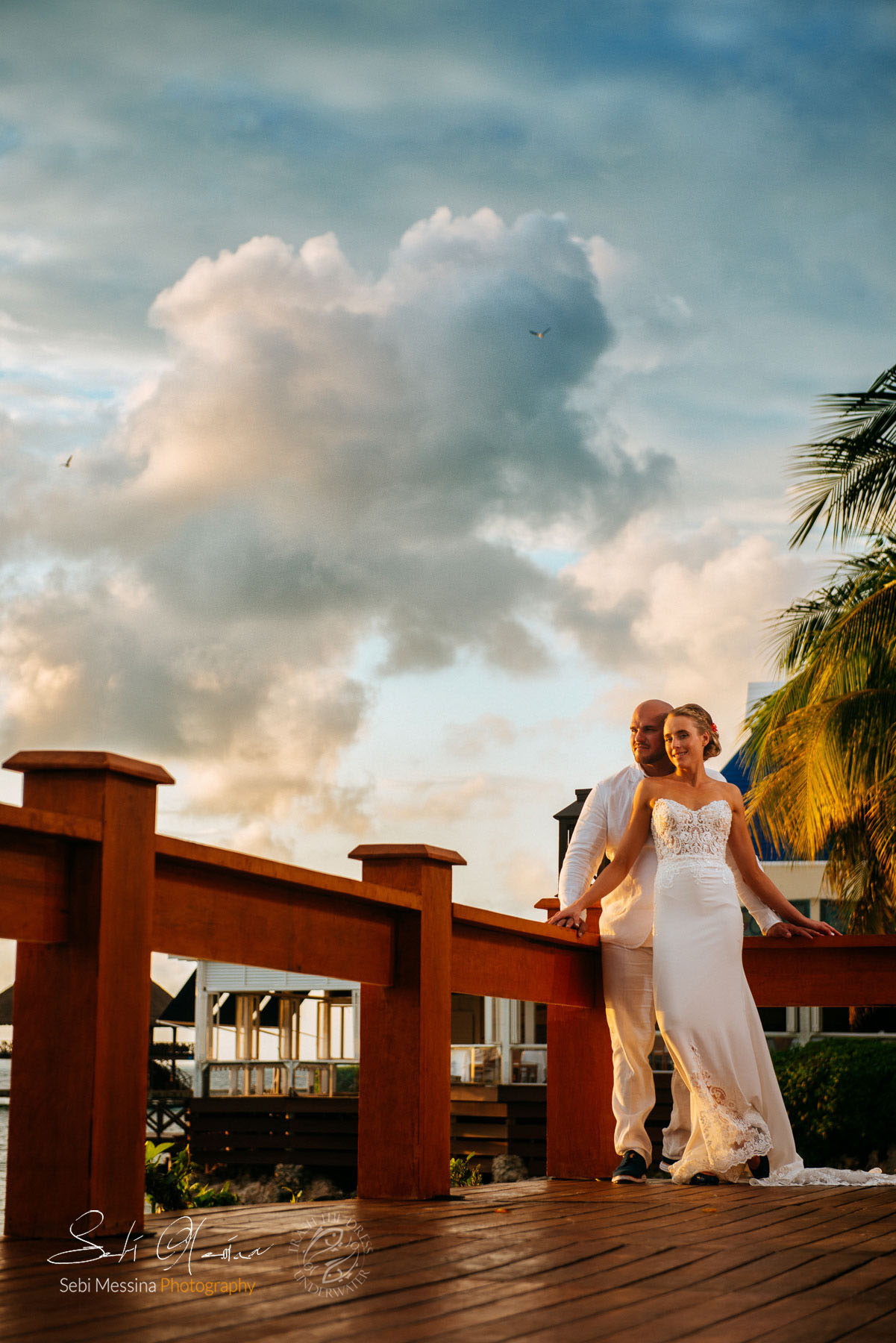 Bride and Groom at sunset Isla Mujeres Destination Wedding Ceremony - Zoetry Villa Rolandi