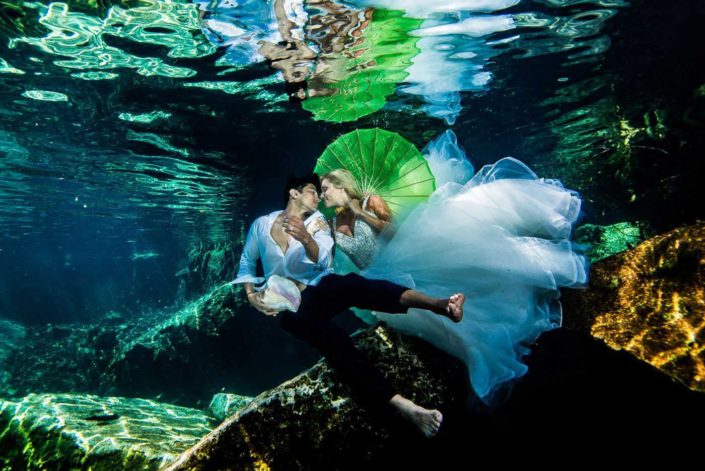Tiffany and Khalid during the underwater Trash The Dress experience - Sebi Messina Photography