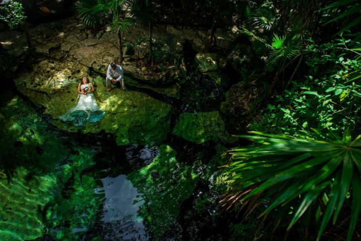 Private cenote during a Trash The Dress - Tulum - Sebi Messina Photography
