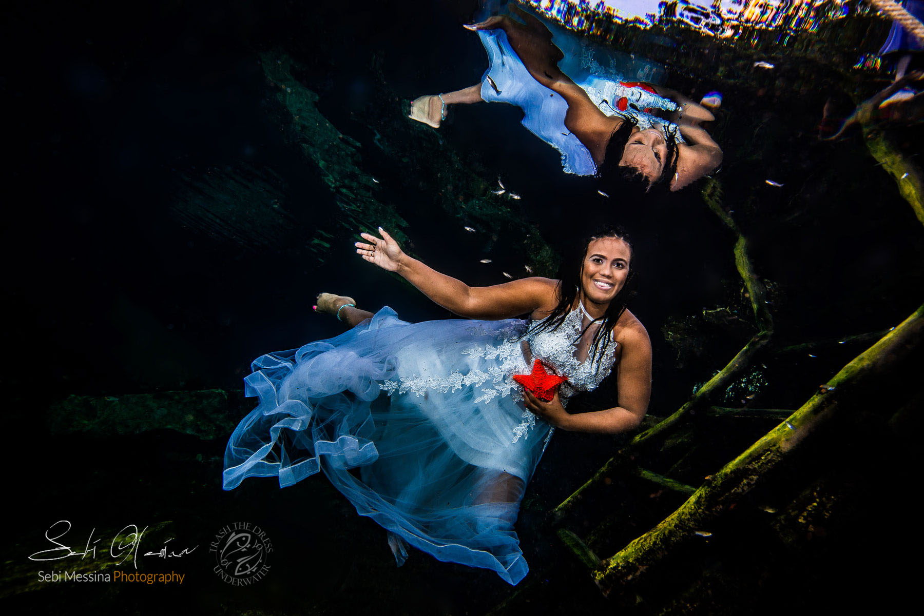 Honeymoon Trash The Dress Underwater photos in Mexico - Sebi Messina Photography