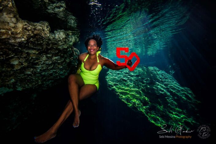 Underwater Modeling in Mexico - Celebrate your birthday underwater in a cenote close to Tulum - Sebi Messina Photography