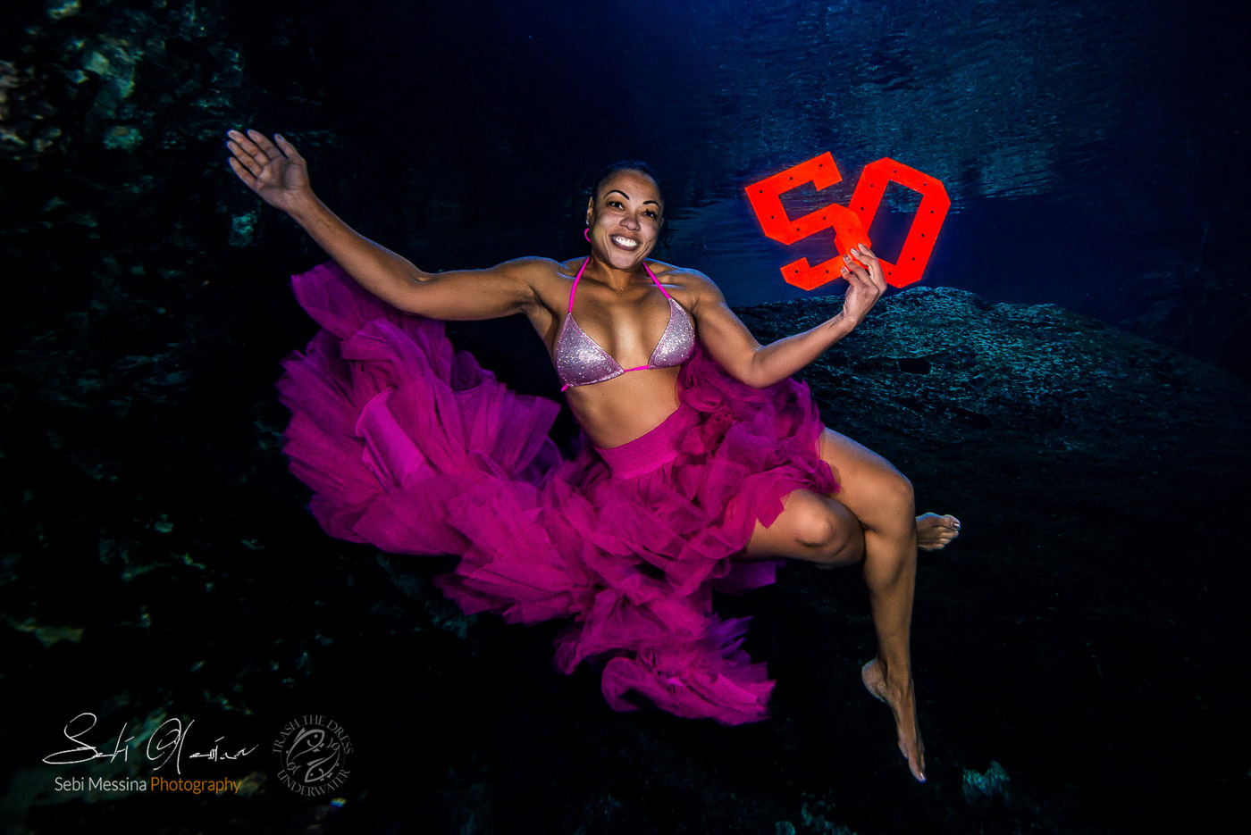 Sharlene - Underwater Cenote Birthday Photoshoots - Underwater Modeling Mexico - Sebi Messina Photography