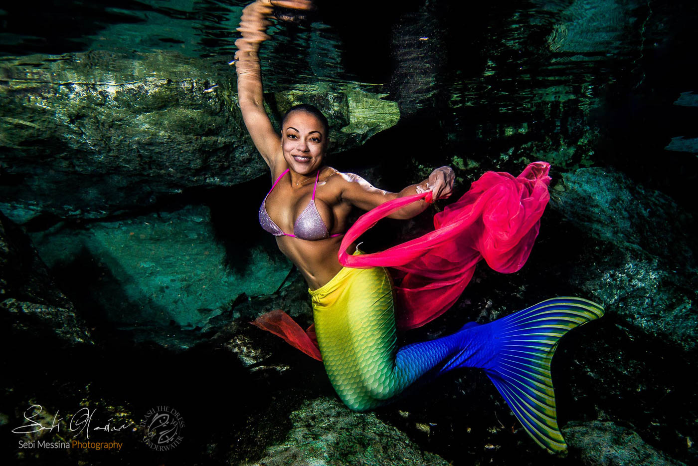 Mermaid Underwater Cenote Photoshoots - Underwater Modeling Mexico - Sebi Messina Photography
