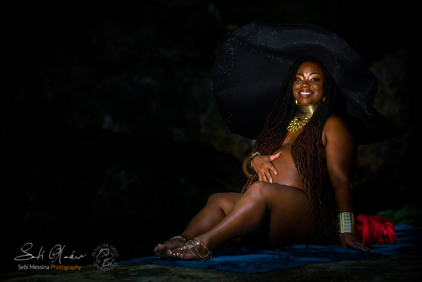 Black Woman Underwater Maternity Mexico - Sebi Messina Photography