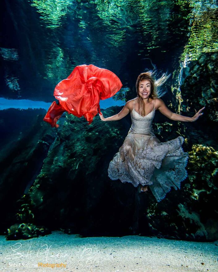 Cenote Underwater Trash The Dress Mexico - Sebi Messina Photography